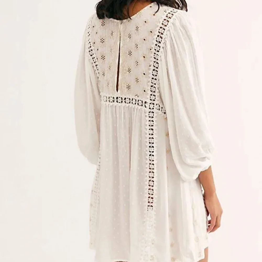 FREE PEOPLE Size XS Charlotte TUNIC TOP EMBROIDERED MINI DRESS IN IVORY New